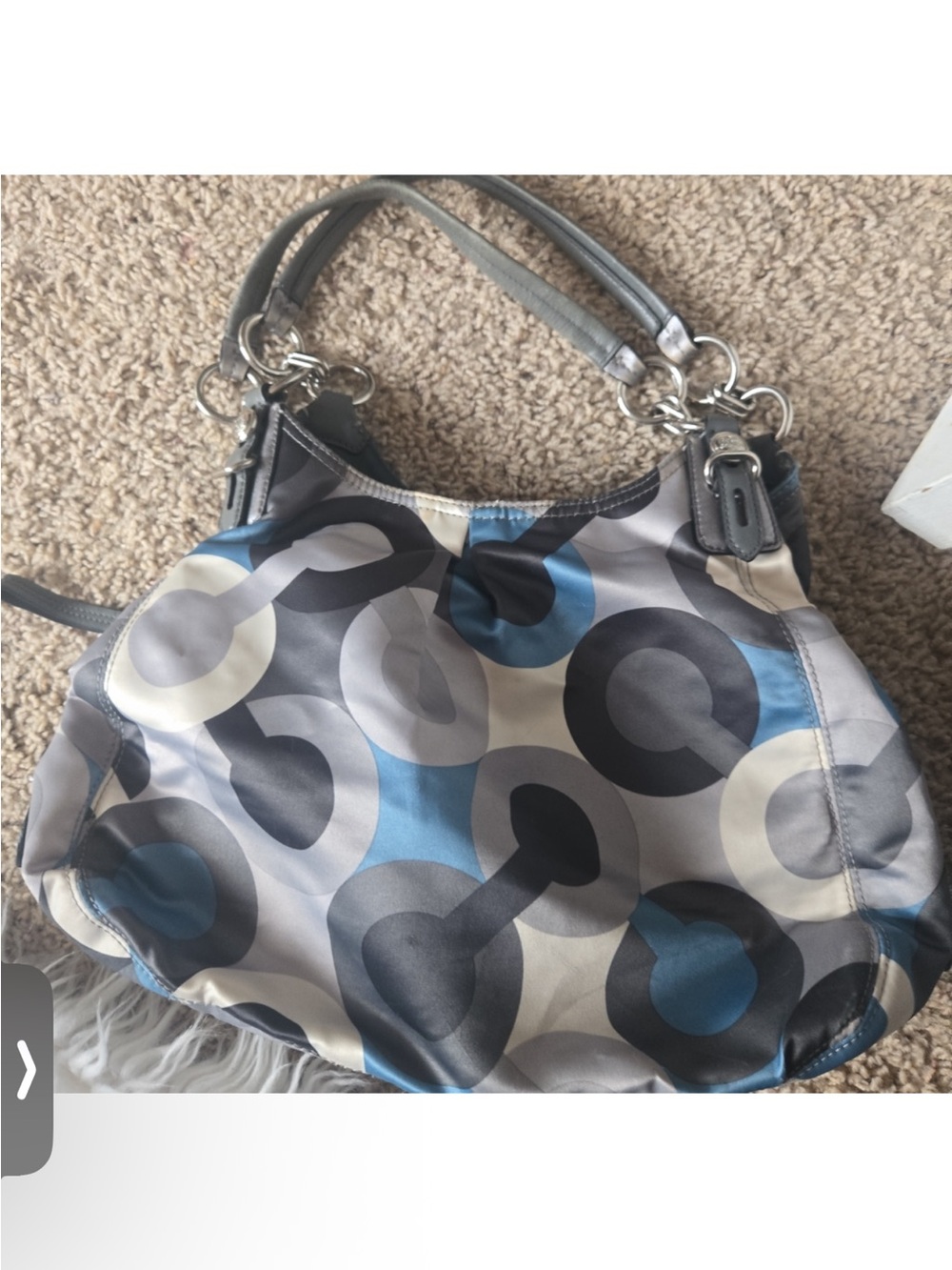 Coach Op Art Mia Blue & Gray Signature Circle Print Shoulder Bag